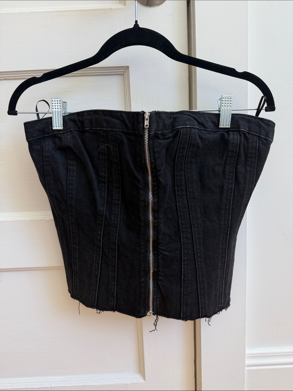 Zara Black Denim Corset Top with Front Zip